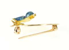 14K Yellow Gold Enamel Bird Robin Retro Circle Statement Pin/Brooch