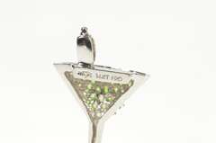 14K White Gold Pave Peridot Ruby Ornate Martini Glass Drink Pendant