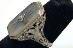 Vintage Quartz Ring with Diamond Accent