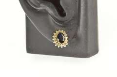 10K Yellow Gold Diamond Halo Oval Natural Sapphire Stud Earrings