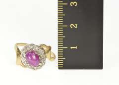 14K Yellow Gold Retro Star Ruby Diamond Halo Bypass Ring