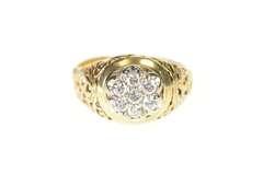 10K Yellow Gold Round Retro Scroll Filigree Diamond Cluster Ring