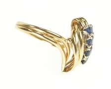 14K Yellow Gold Retro Sapphire Diamond Wavy Leaf Cocktail Ring