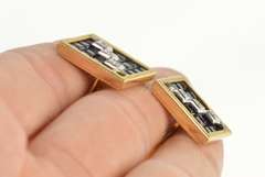 14K Yellow Gold Lucien Piccard Geometric Sapphire Diamond Cuff Links