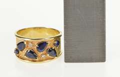 14K Yellow Gold 2.05 Ctw Pear Sapphire Diamond Ornate Band Ring