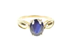 14K Yellow Gold Oval Natural Sapphire Classic Statement Ring