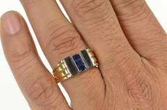 14K Yellow Gold Baguette Sapphire Black Onyx Squared Men's Ring