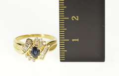 14K Yellow Gold Sapphire Diamond Halo Bypass Engagement Ring