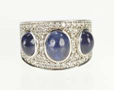 18K White Gold 9.75 Ctw Oval Sapphire Diamond Pave Ornate Ring