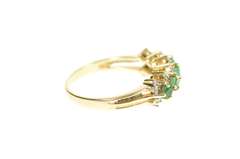 14K Yellow Gold Emerald Diamond Checkered Wedding Band Ring