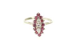 14K Yellow Gold 1960's Retro Diamond Ruby Halo Engagement Ring