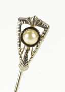 18K White Gold Pearl Black Enamel Art Deco Decorative Stick Pin