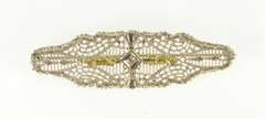 10K White Gold Art Deco Diamond Filigree Two Tone Leaf Pin/Brooch