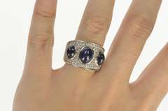 18K White Gold 9.75 Ctw Oval Sapphire Diamond Pave Ornate Ring