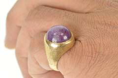 14K Yellow Gold 1940's Natural Star Ruby Cabochon Statement Ring