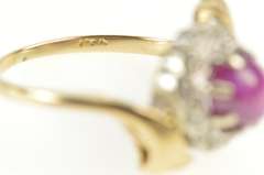 14K Yellow Gold Retro Star Ruby Diamond Halo Bypass Ring