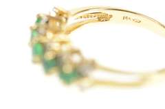 14K Yellow Gold Emerald Diamond Checkered Wedding Band Ring