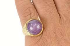 14K Yellow Gold 1940's Natural Star Ruby Cabochon Statement Ring