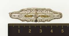 10K White Gold Art Deco Diamond Filigree Two Tone Leaf Pin/Brooch
