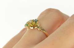 14K Yellow Gold Diamond Syn. Emerald Ornate Retro Bypass Ring