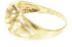 10K Yellow Gold Ornate Textured Leaf Graduated Vine Band Ring