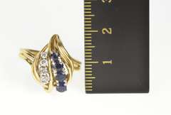 14K Yellow Gold Retro Sapphire Diamond Wavy Leaf Cocktail Ring