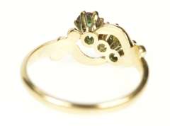 14K Yellow Gold Diamond Syn. Emerald Ornate Retro Bypass Ring