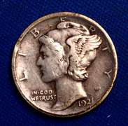 Semi Key 1921 Mercury Dime, Circ