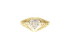 10K Yellow Gold Diamond Inset Heart Love Symbol Retro Ring