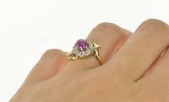 14K Yellow Gold Retro Star Ruby Diamond Halo Bypass Ring