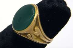 Art Nouveau Green Chalcedony Signet Pinky Ring