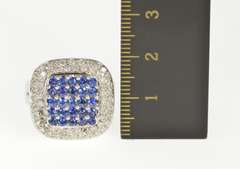 18K White Gold 2.18 Ctw Squared Sapphire Diamond Statement Ring