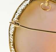 10K Yellow Gold Retro Carved Cameo Diamond Accent Filigree Pendant/Pin