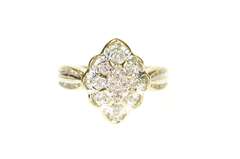 10K Yellow Gold Scalloped Baguette Diamond Cluster Statement Ring