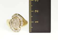14K Yellow Gold Diamond Oval Swirl Cluster Statement Ring