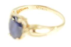 14K Yellow Gold Oval Natural Sapphire Classic Statement Ring