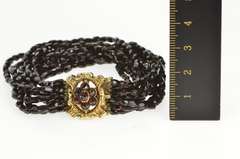 10K Yellow Gold Victorian Syn. Garnet Layered Glass Beaded Bracelet