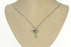 14K White Gold Pave Peridot Ruby Ornate Martini Glass Drink Pendant