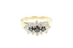 10K Yellow Gold Sapphire Cubic Zirconia Halo Engagement Ring