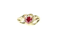 10K Yellow Gold Heart Syn. Ruby Diamond Accent Bypass Ring