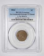 Genuine VF Detail 1864 Indian Head Cent L On Ribbon Damage - PCGS
