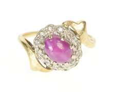 14K Yellow Gold Retro Star Ruby Diamond Halo Bypass Ring