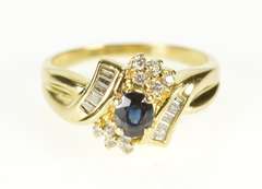14K Yellow Gold Sapphire Diamond Halo Bypass Engagement Ring