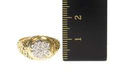 10K Yellow Gold Round Retro Scroll Filigree Diamond Cluster Ring