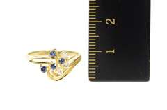 14K Yellow Gold Sapphire Diamond Cluster Wavy Bypass Ring