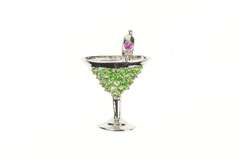 14K White Gold Pave Peridot Ruby Ornate Martini Glass Drink Pendant