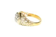 10K Yellow Gold Round Retro Scroll Filigree Diamond Cluster Ring
