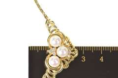 14K Yellow Gold Ornate Pearl Diamond Scrollwork Statement Necklace