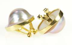 14K Yellow Gold 18.0mm Mabe Pearl Bezel French Clip Back Earrings