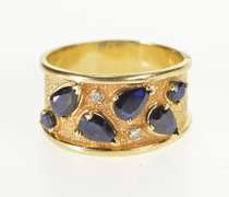 14K Yellow Gold 2.05 Ctw Pear Sapphire Diamond Ornate Band Ring